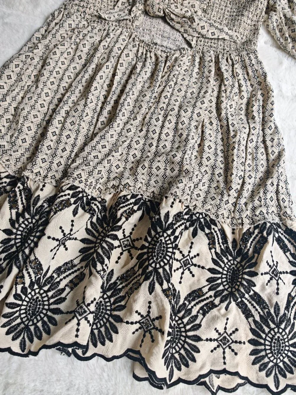 Tribal Femme French Oak Embroidered Mini Dress 2-Way Wear Boho Smocked Dress L - Picture 11 of 15